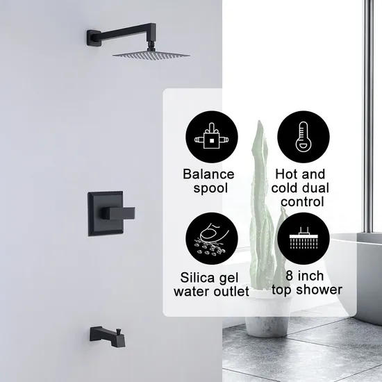 Mattschwarzes Duschsystem-Set, 12-Zoll-Duschwannen-Kombination, Wandmontage, Regenduschkopf, Handbrause, Badezimmer, Luxus-Regenrauheit