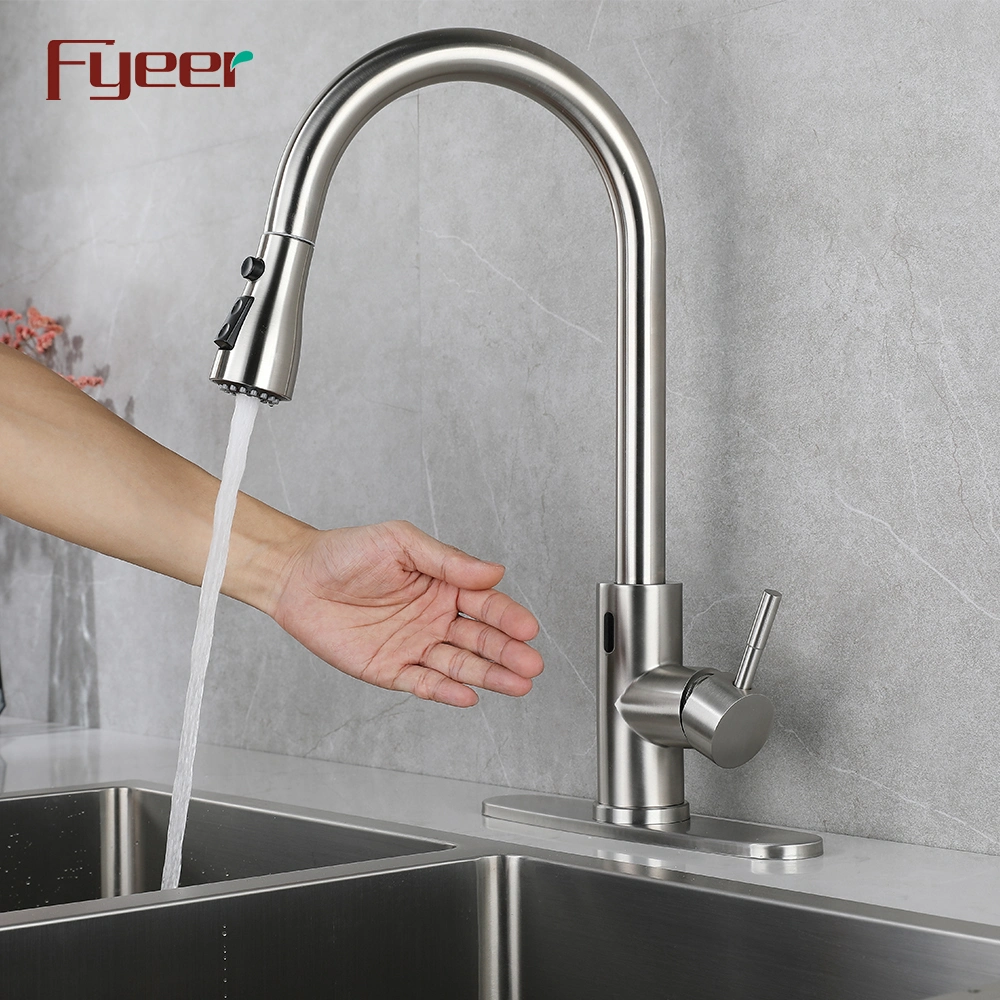 Fyeer Pull out Touchless Kitchen Sink Faucet Stainless Steel Automatic Sensor Mixer