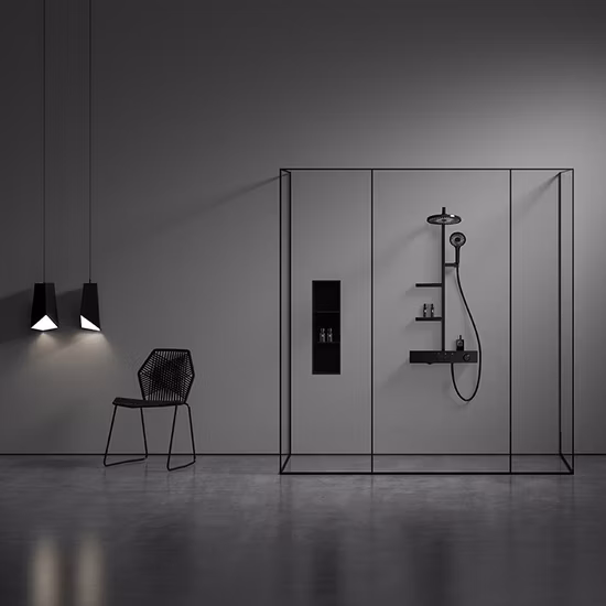 Badezimmer-Regendusche aus schwarzem Messing mit vier Funktionen