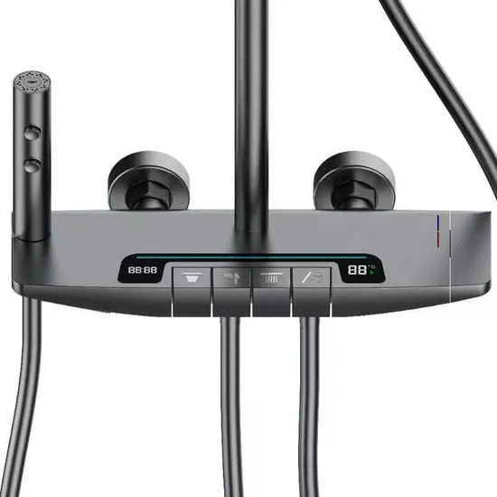 Neue Design-Stile: Luxus-Regenbrause und Handbrause-Mischbatterie mit Digitalanzeige und verchromter Oberfläche